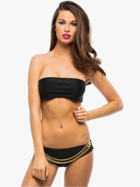 Beach Riot Black Bandeau Bikini with Gold Chain Accent